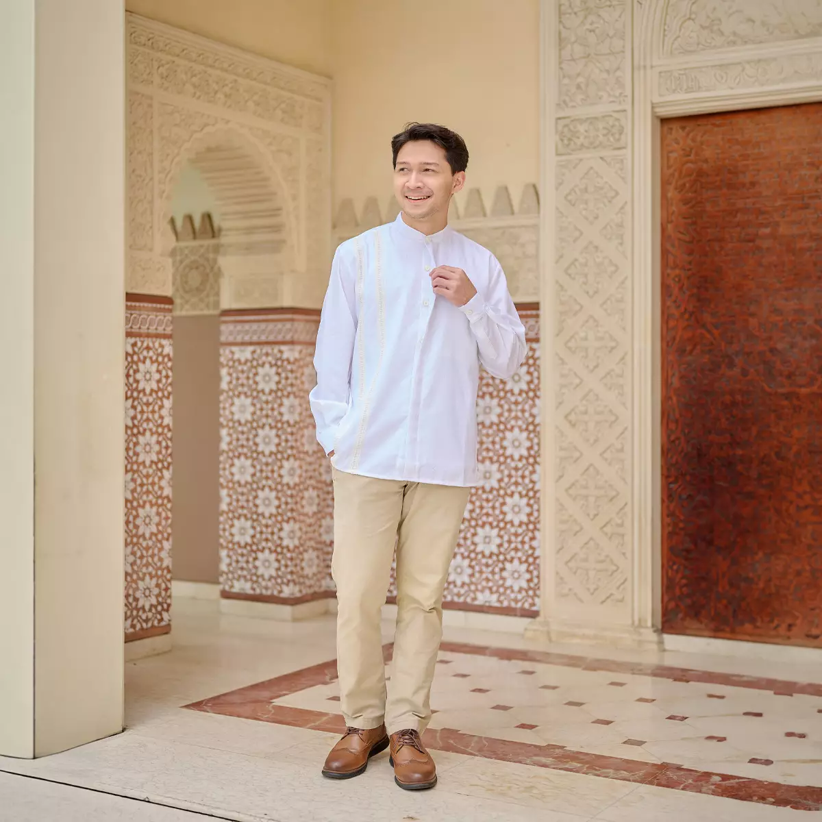 ZM Zaskia Mecca - Elgin White Kemeja Koko Pria Lengan Panjang - White Series - Binar Samudra