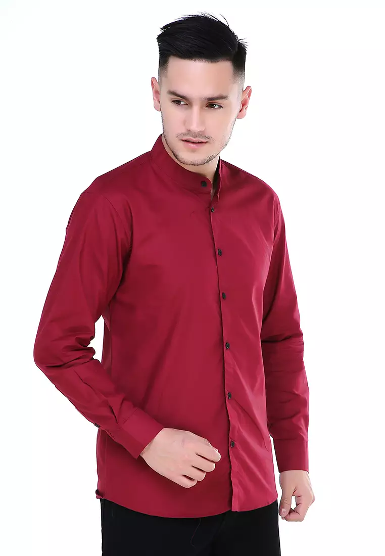 Dwan Atasan Kemeja Pria Premium Casual Formal Longsleeve Shirt Material Cotton ORIGINAL - Maroon