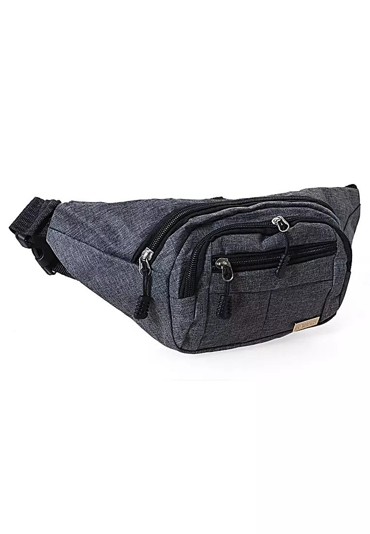 Atera Tas Pinggang Pria Waistbag Design Casual Motif Solid Material Canvas ORIGINAL - Grey