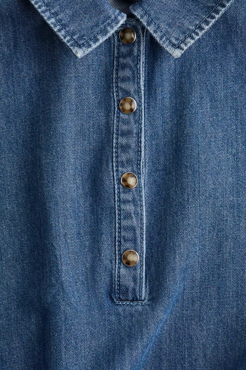 Drawstring-waist denim dress