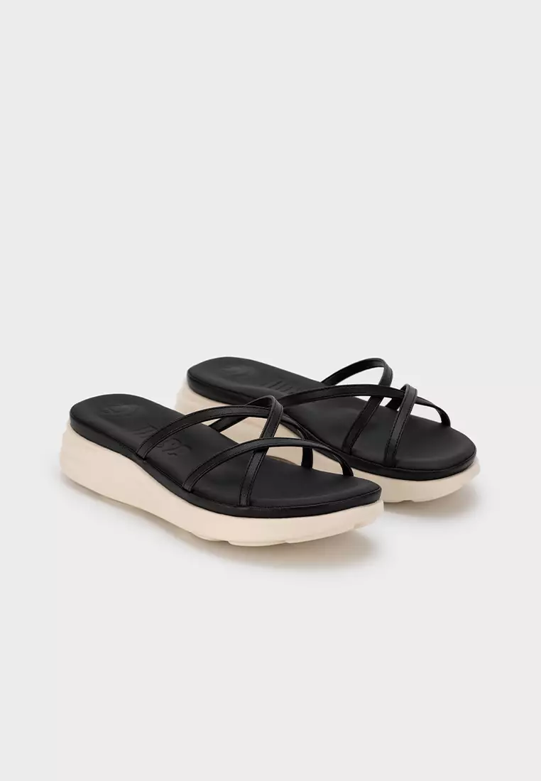 LEATHER CHUNKY SPORTY STRAP PLATFORM SLIDE