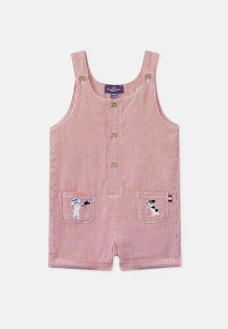 Red and white striped overalls shorts store