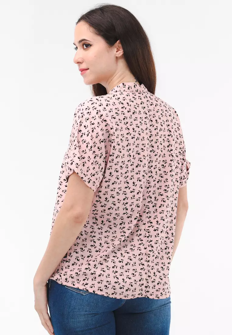 Woven Printed Soft Linen Short Sleeve Blouse