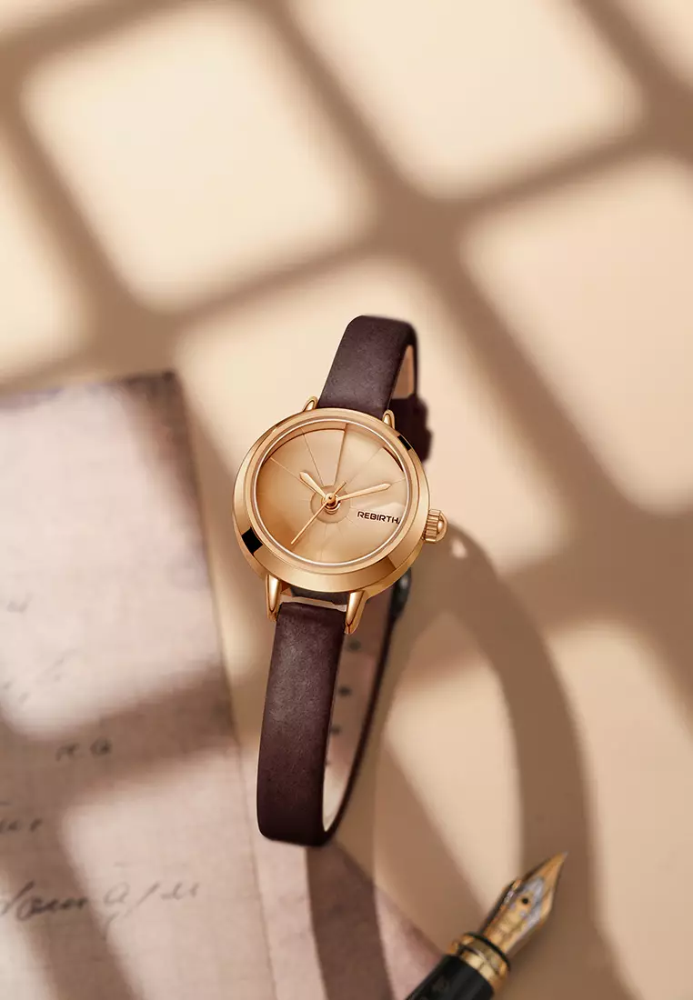 Jam Tangan Wanita Gaya Korea yang Elegan Tali Kulit Anti Air Jam Tangan Cewek Cokelat