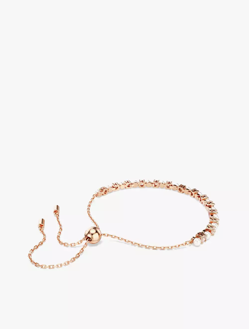 Matrix Tennis Bracelet, Crystal Pearl, Round Cuts, White, Rose Gold-Tone Plated - White