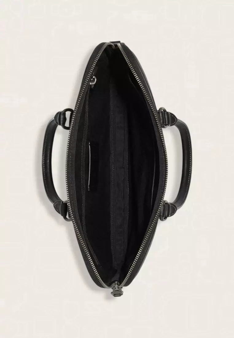 Coach Liam Compact Brief In Signature Canvas Charcoal