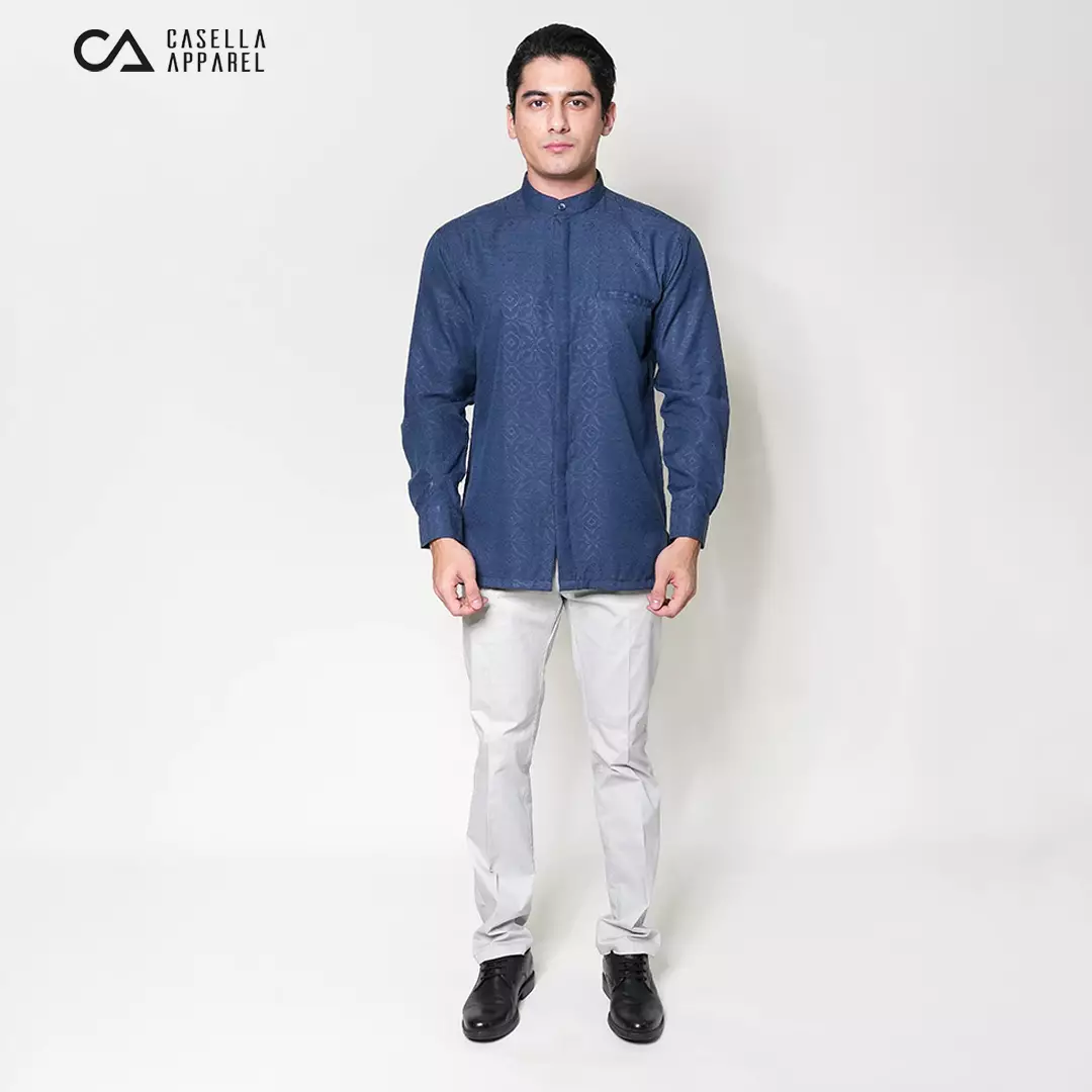 Casella Baju Koko Pria Lengan Panjang Motif Elegan | Baju Koko Yusuf 9996 Navy