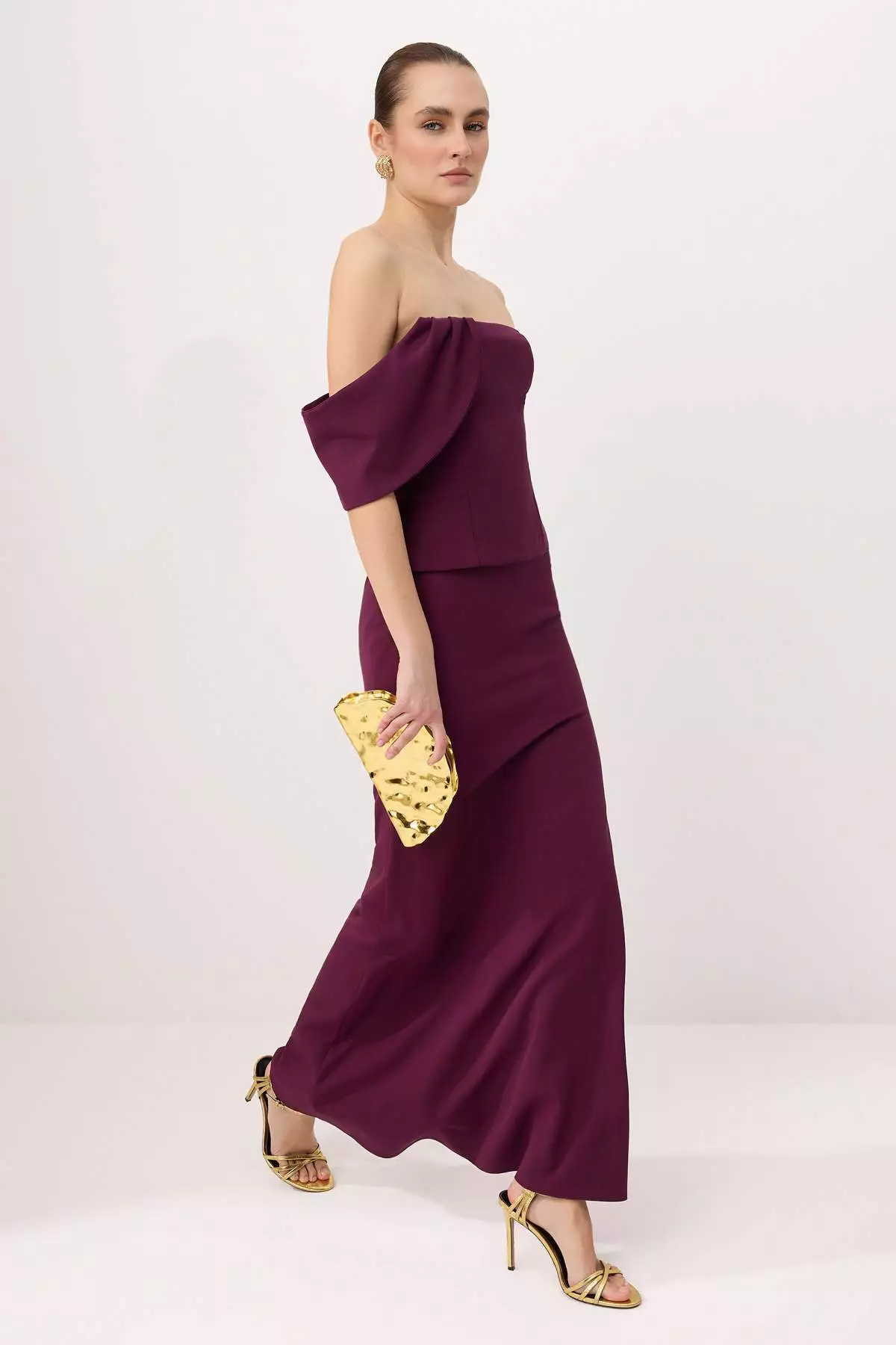 Plum Plain Strapless Woven Finike Maxi Evening & Graduation Dress Tprss26Ae1
