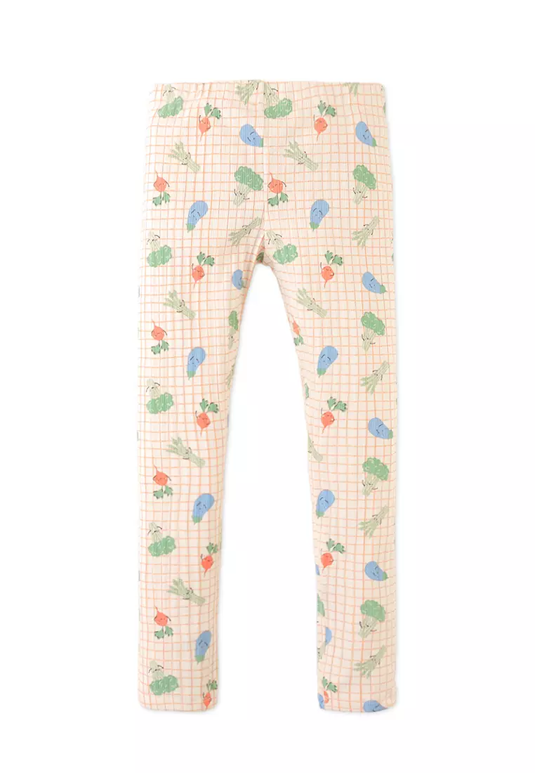 Zoya Ribbed Leggings in Orange with All-Over Veggie Print