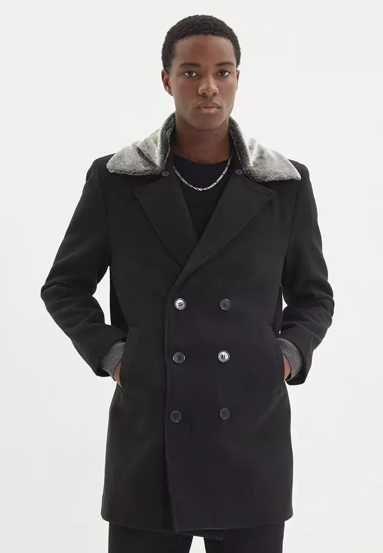 Jual Trendyol Men's Faux Fur Collar Coat Original 2025 ZALORA