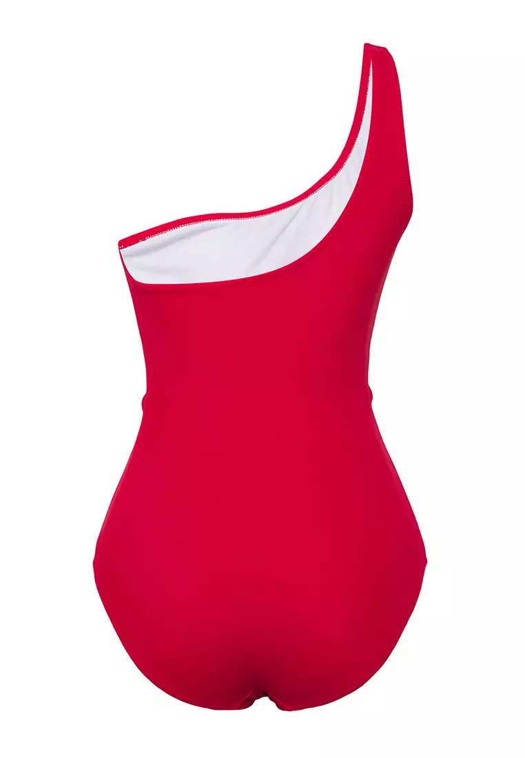 Red One Shoulder Accessorized Regular Swimsuit TBESS25MA00090
