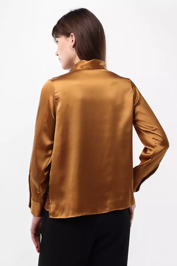 MINIMAL/Emily In Paris - Belle - Blouse Satin Lengan Panjang - Mustard Warna Mustard