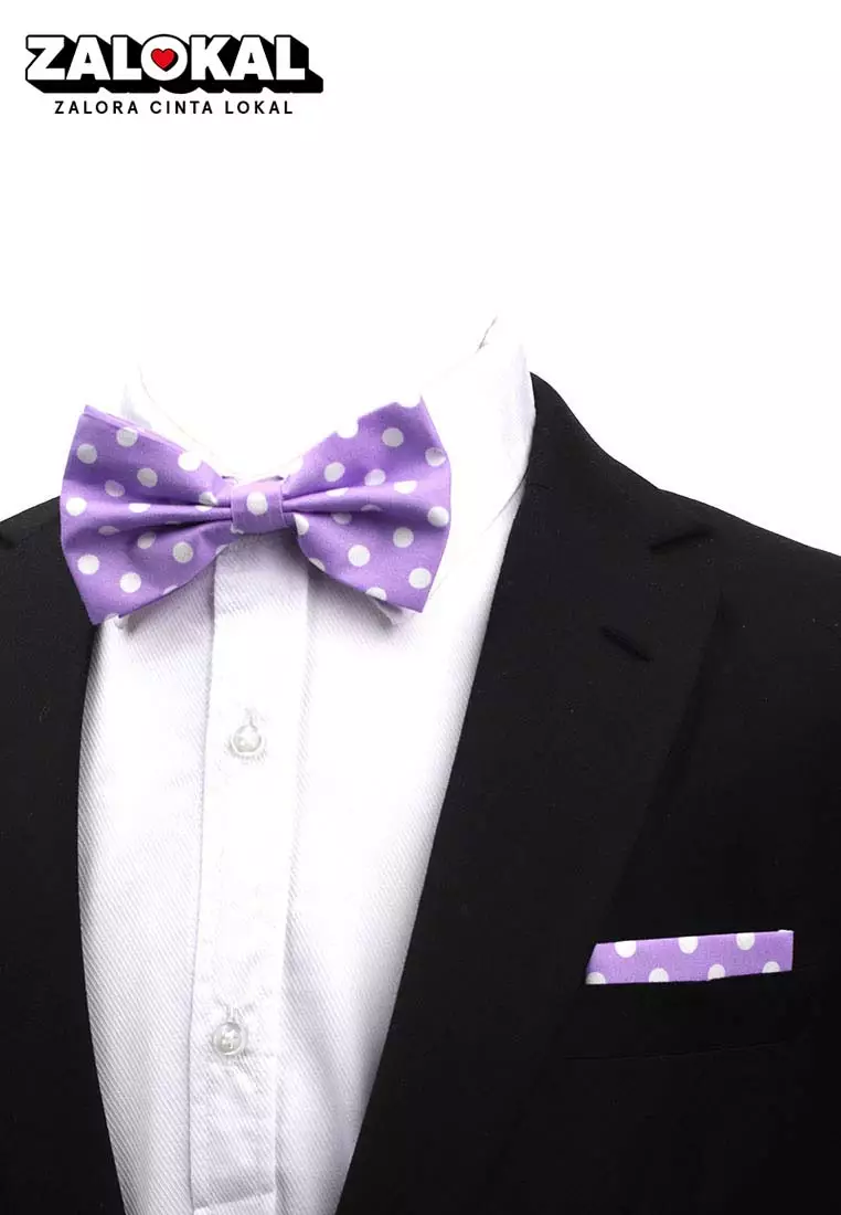 Houseofcuff Dasi Kupu Bowtie Pocket Square Saputangan Lilac Polka A39