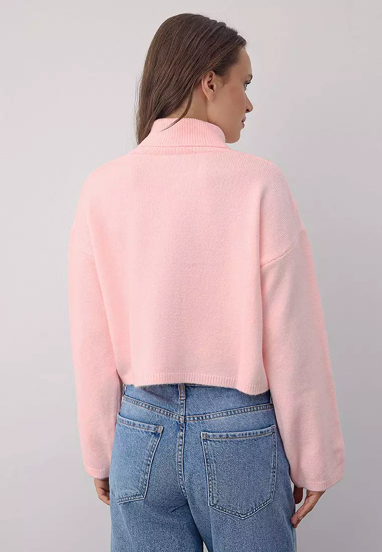 Wardrobe Essentials Pink Wide-Cut Soft Texture Crop/Short Knit Sweater