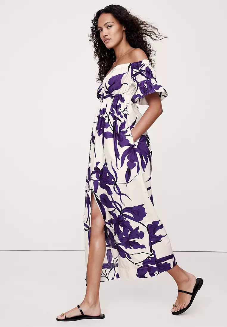 Cotton Poplin Off-The-Shoulder Maxi Dress