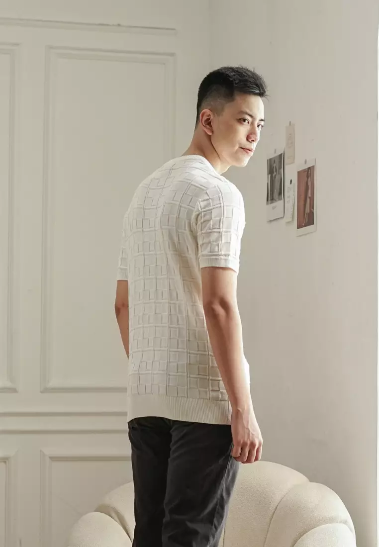 Kale Scott White / Kaos Rajut Premium Pria Lengan Pendek Motif