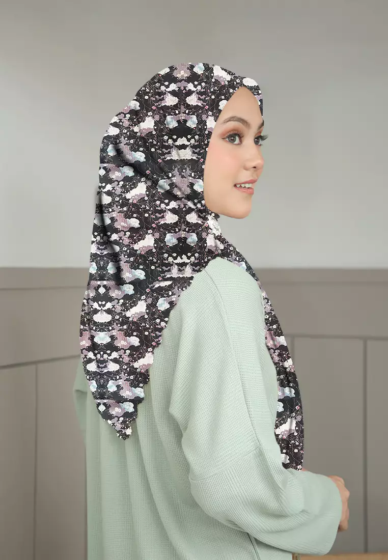 Zelena - Clemira Printed Scarf | Hijab Segiempat Motif - Black