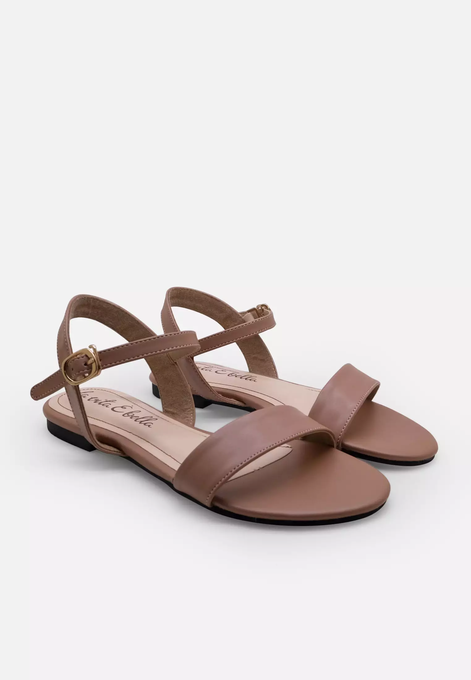 Lucy Ankle Strap Sandal Flat Wanita Vegan Leather