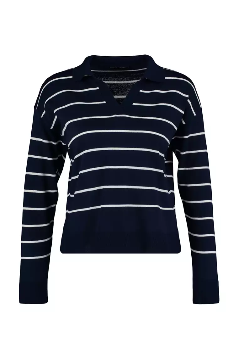 Stripe Collared Knitwear Sweater