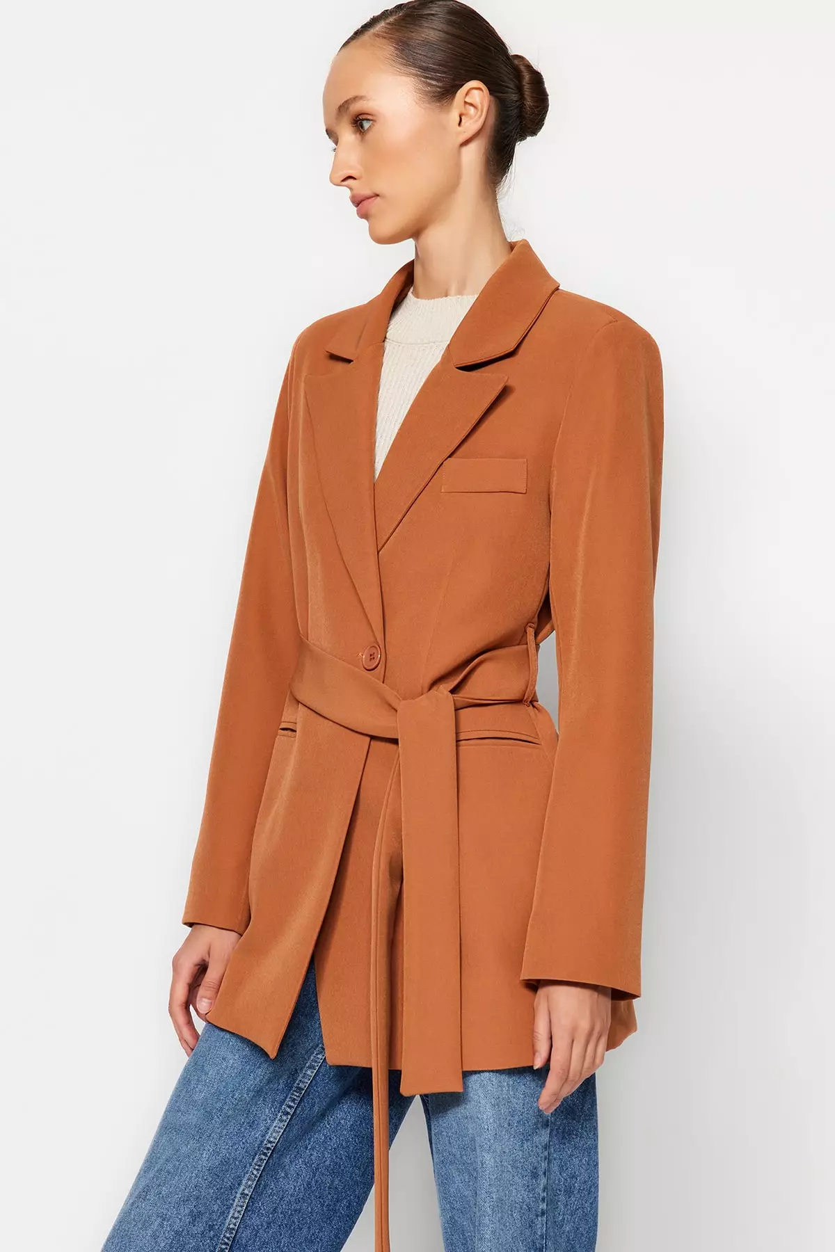 Camel deals belted jacket