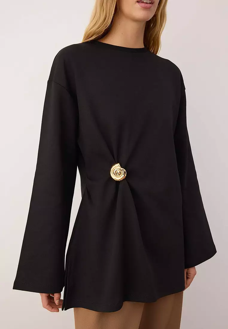 綴飾鈕扣針織長上衣