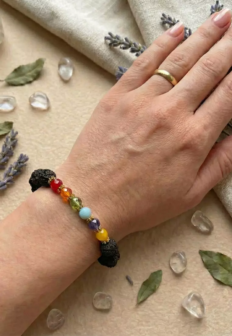 Aksesoris Gelang Wanita Rudraksha Crystals Bracelet Black & Multicolour