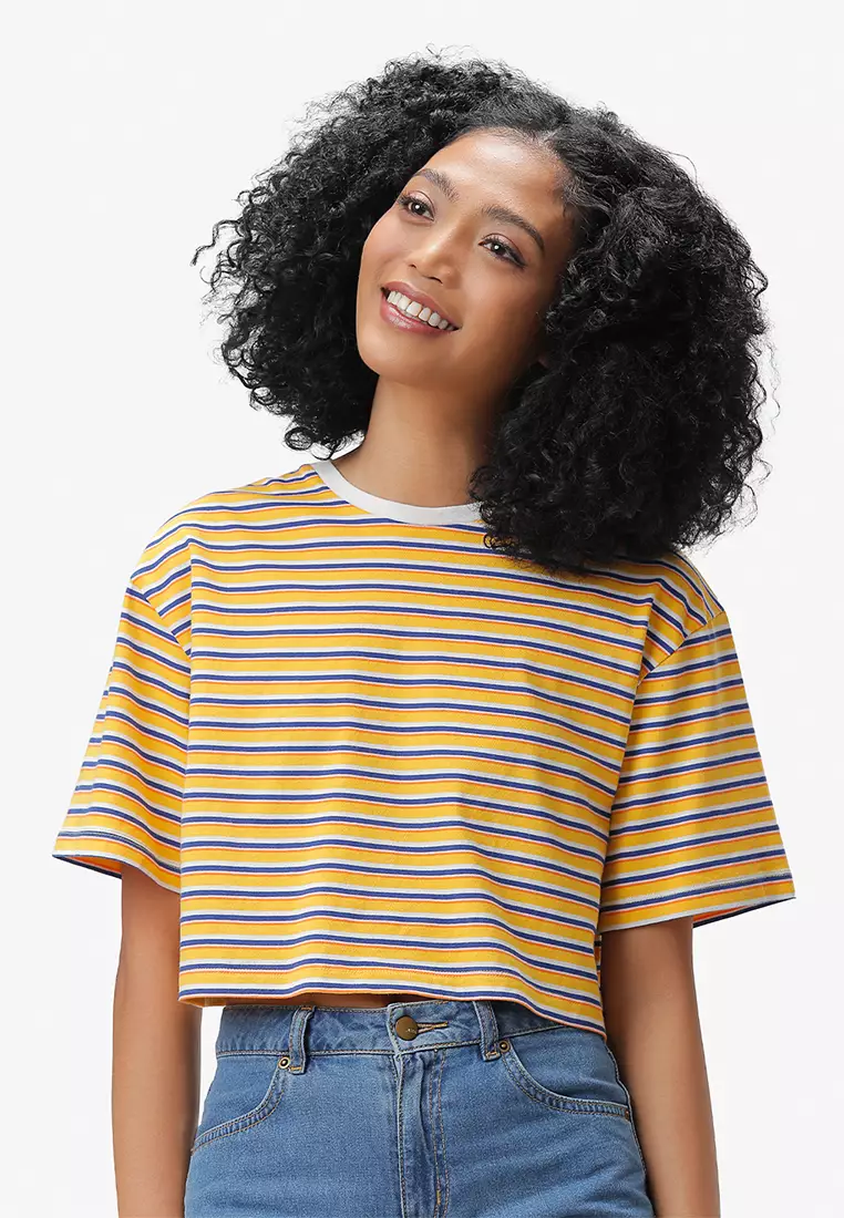 Black and yellow striped crop top deals