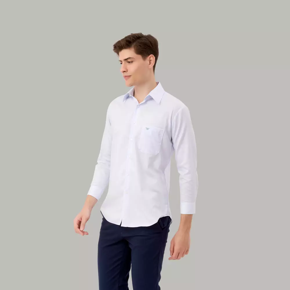 Kemeja Lengan Panjang Ethan White Micro Pinstripe Lazuli - Light Blue Cotton Smart Casual