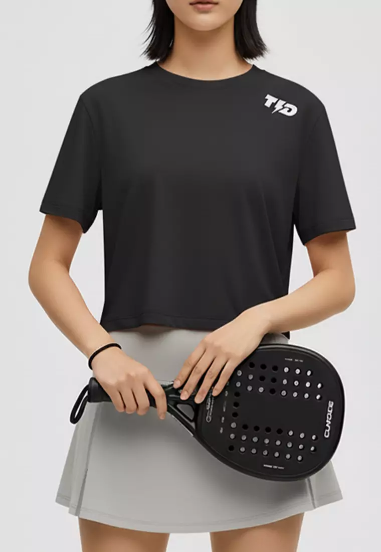 LSE13 Kaos Padel Top Crop T Shirt Olahraga Dryfit Wanita hitam