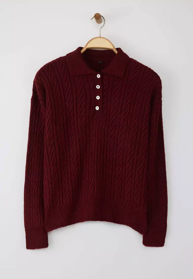 Burgundy Wide Fit Soft Textured Knitwear Sweater