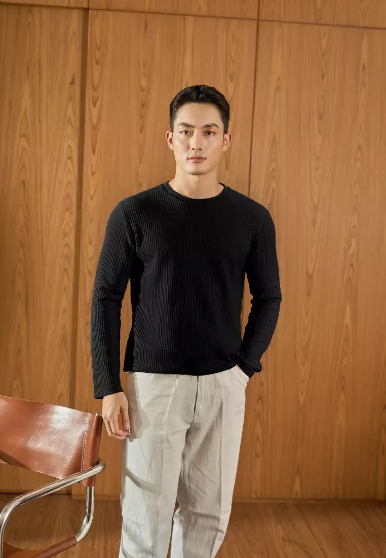 Kale Raffle Black / Kaos Polos Tekstur Lengan Panjang Pria / Unisex