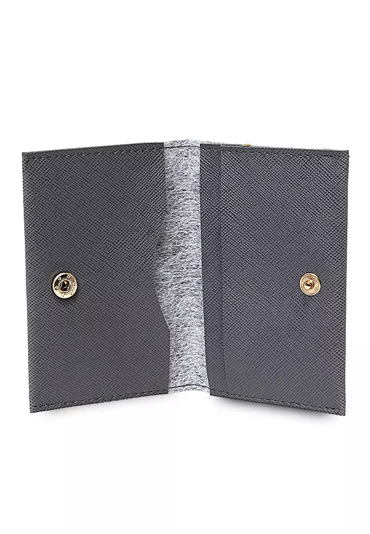 Dompet Mini Motif Polos Detail Snap Kancing Card Wallet Design Simple - Abu