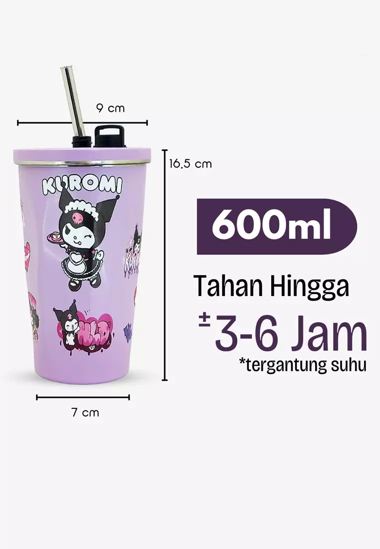 Wakakids Termos Coffee & Tea Stainless Steel Gelas Tumbler Vacuum Insulated Free Sedotan Karakter Sanrio Cinnamoroll 600ml K242 Venrc Putih