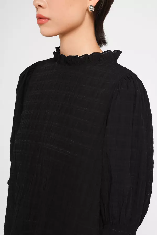 MINIMAL - Minami - Sheersucker Ruffle Blouse - Black Colour Black