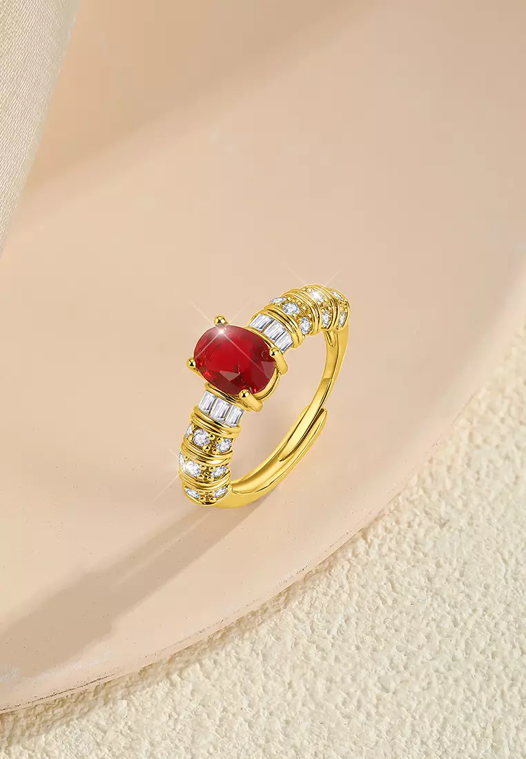 Cincin Wanita Jewelery Original Korea Style Berlian Red Zirconia Ring