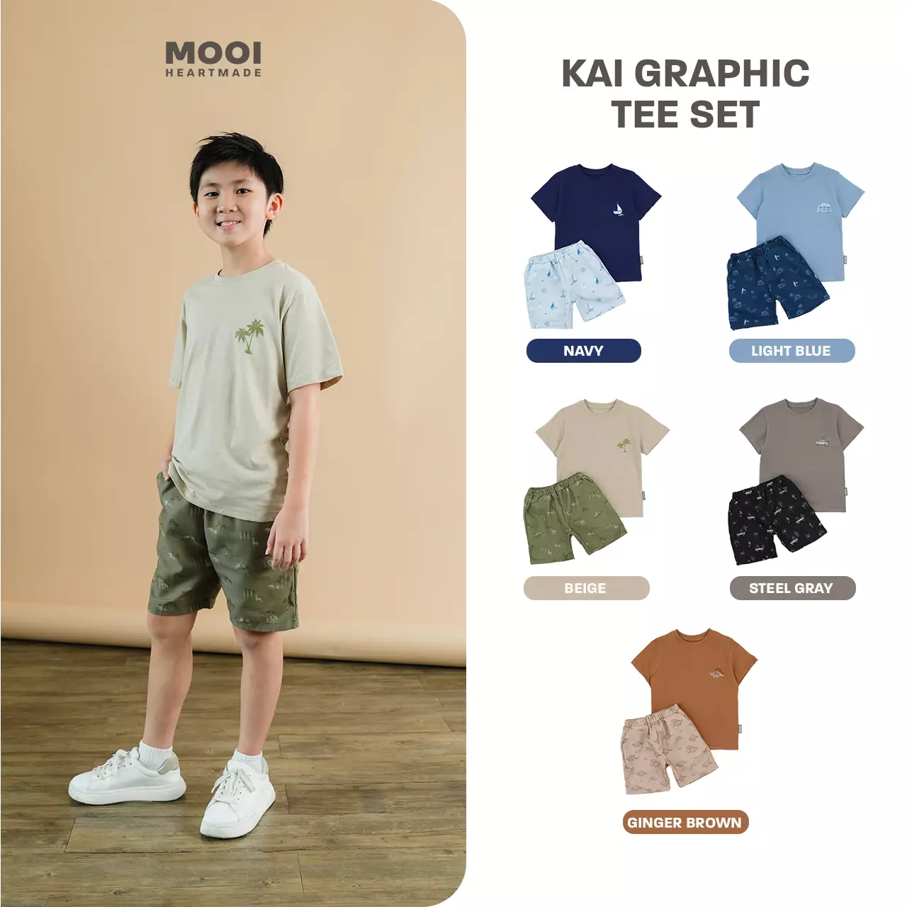 Mooi Setelan Anak Kaos Anak Tshirt Kai Graphic Tee Set - Navy