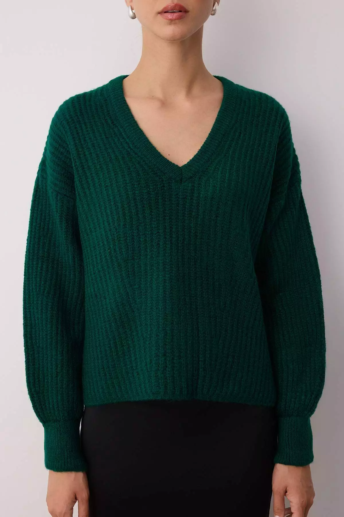 Emerald Green Soft Textured Wide Fit Basic Knitwear Sweater