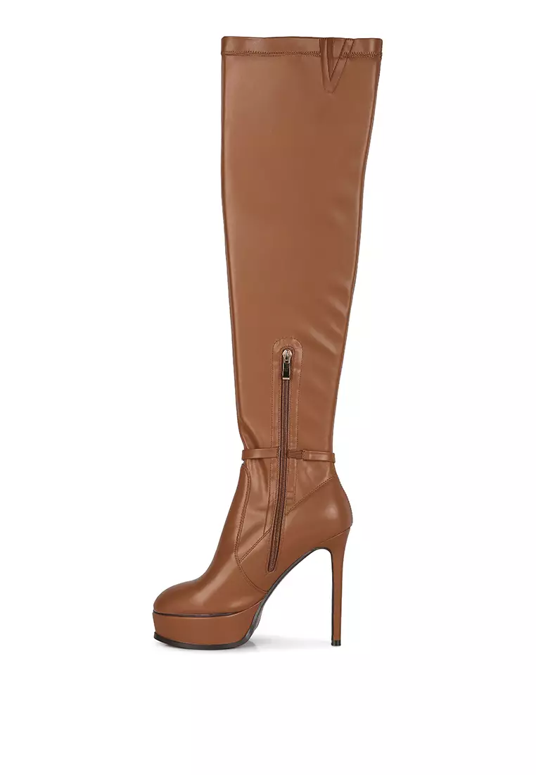 Buy Rag CO. Tan Patent Stiletto Heeled Long Boots Online