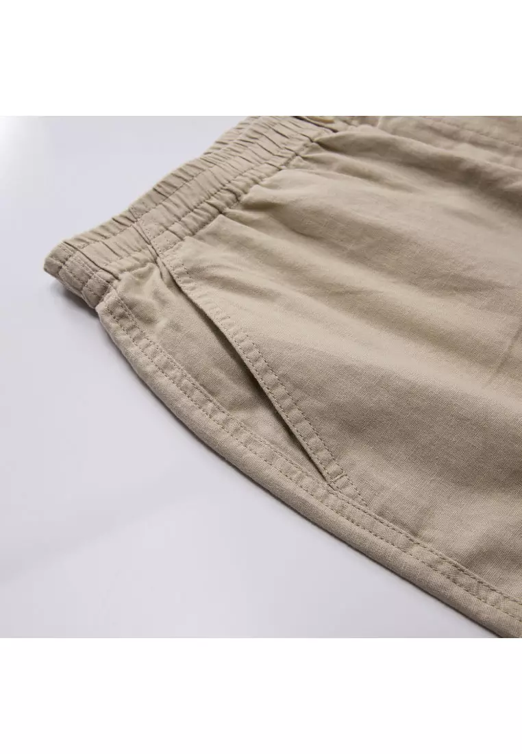 Korea Collection Men's Linen Cotton Elastic Waist Shorts 01106597