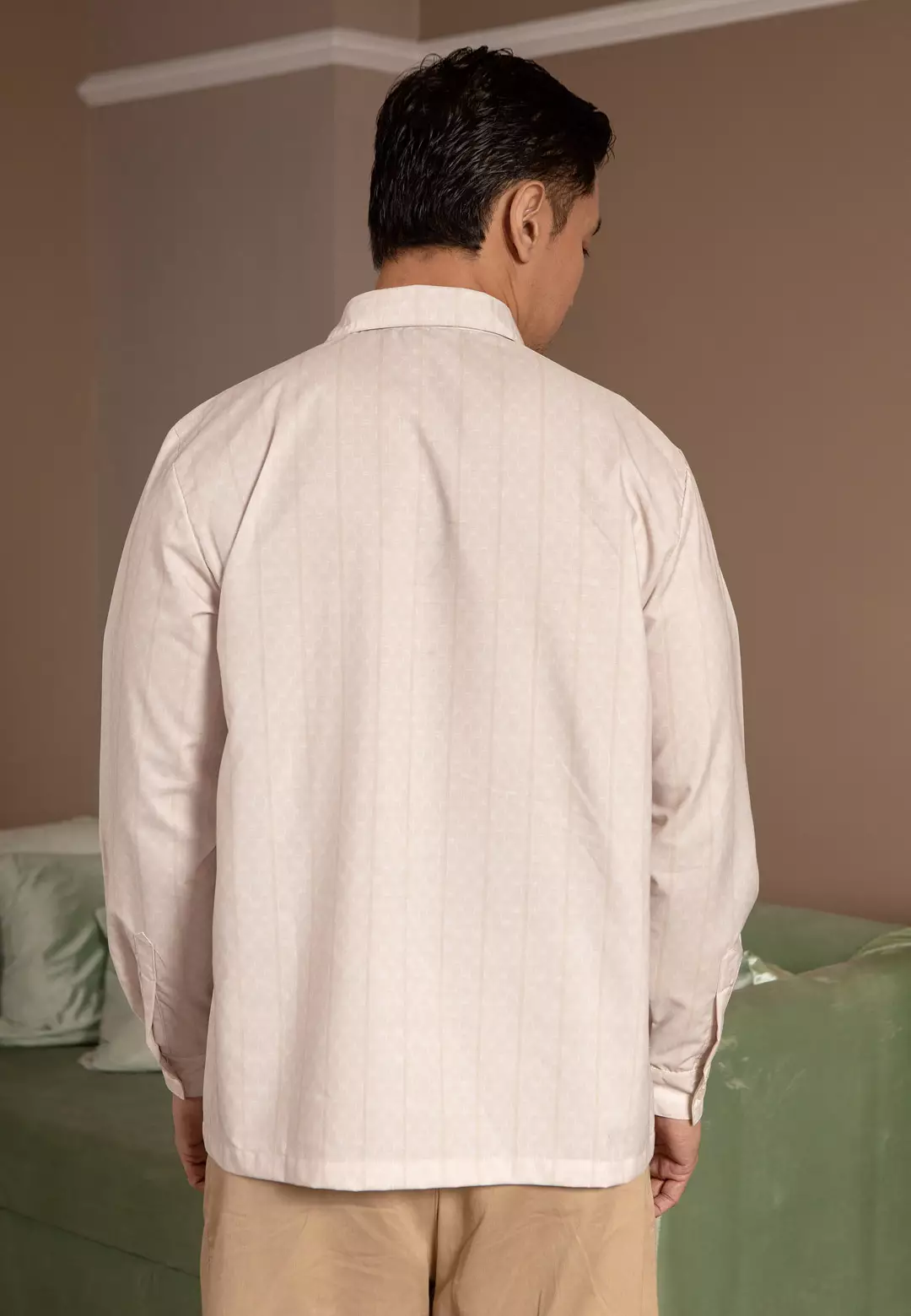 HijabChic Malik Koko Sand Stone - Baju Lebaran Pria Koko Motif Geometris