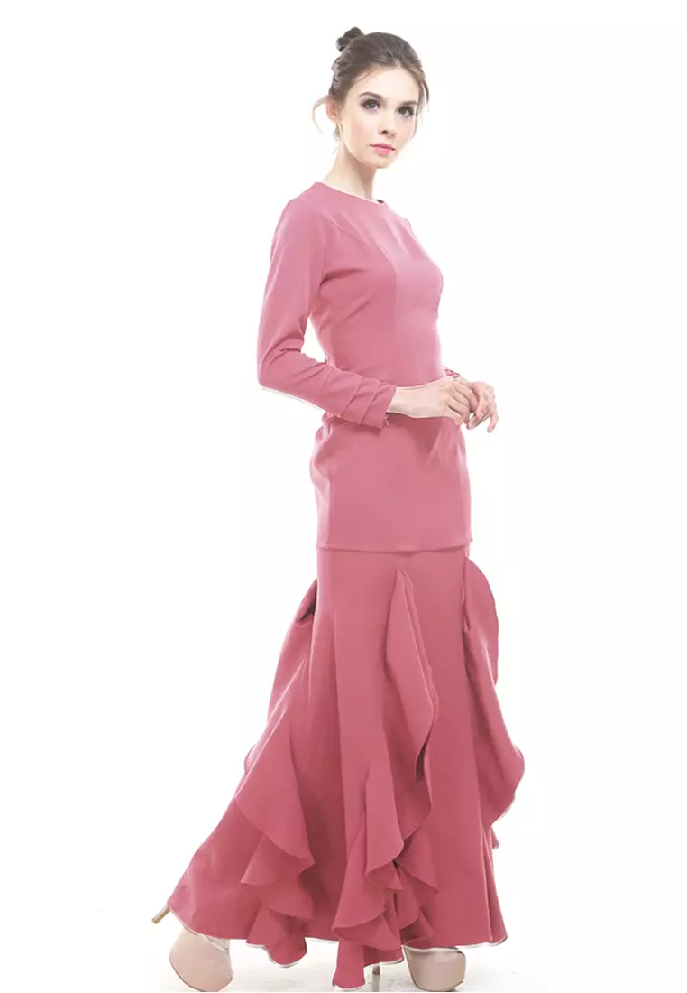 Zerra Kurung Modern Ruffle Skirt in Plum Pink