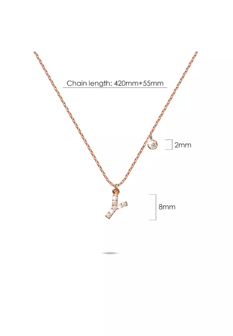 Solid 925 Sterling Silver Initial Crystal Personalised Alphabet Letter Necklace Rose Gold Filled - Y