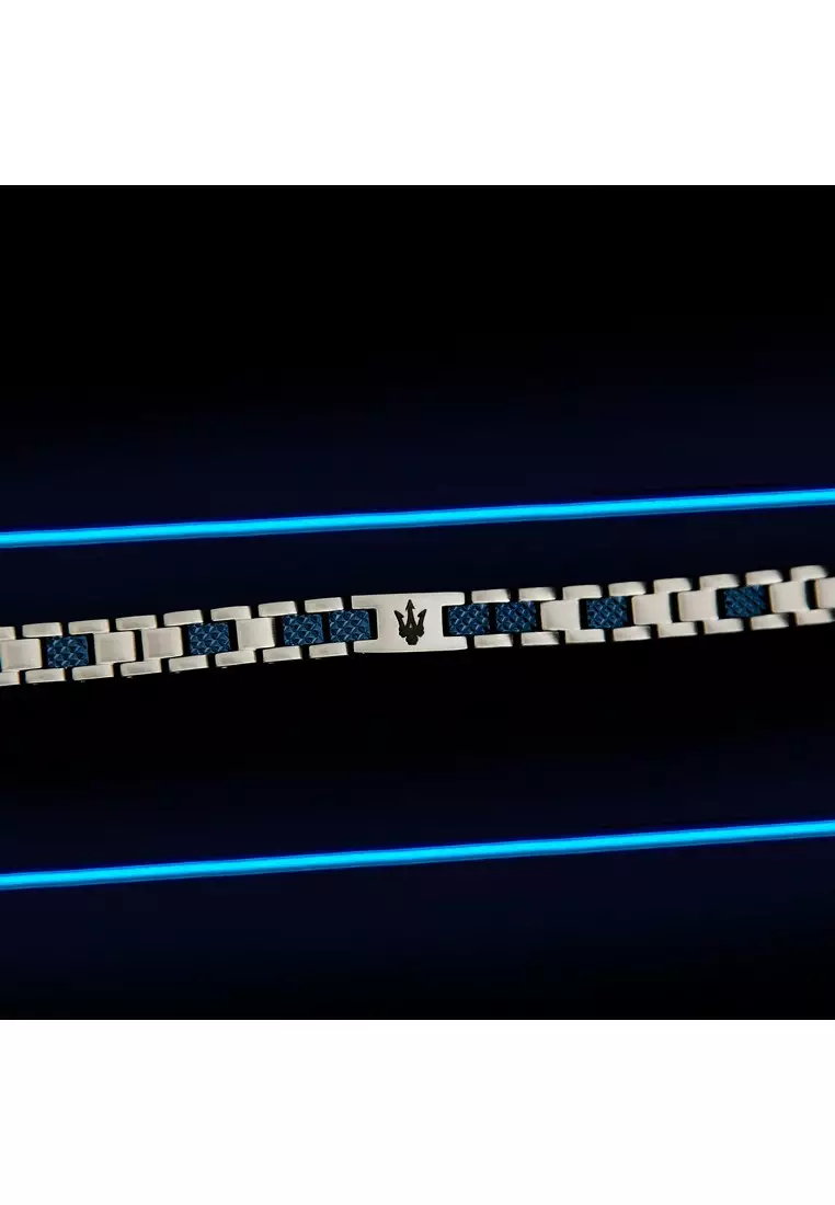 MASERATI Jewels 215mm Men's Stainless Steel Bracelet, Black+Blue, JM225AVD87 (Adjustable)