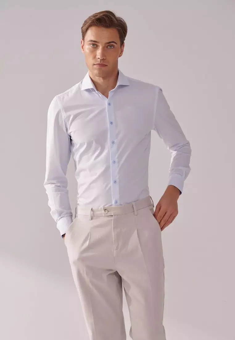 Light Blue Diamond Print Slim Fit Shirt