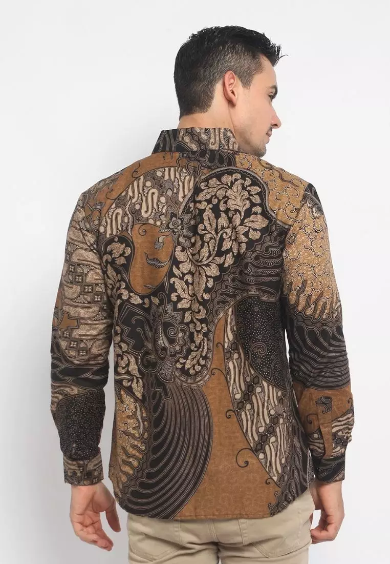 Kemeja Batik Pria Premium Slimfit Elegant Modern Lengan Panjang Coklat Seno