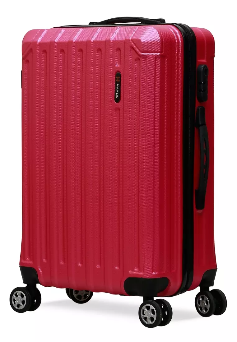 Isvara Tas Koper Hardcase Unisex One Set Suitcase Number Code Combination Lock Large Compartment Material ABS+PVC Coated ORIGINAL - Pink