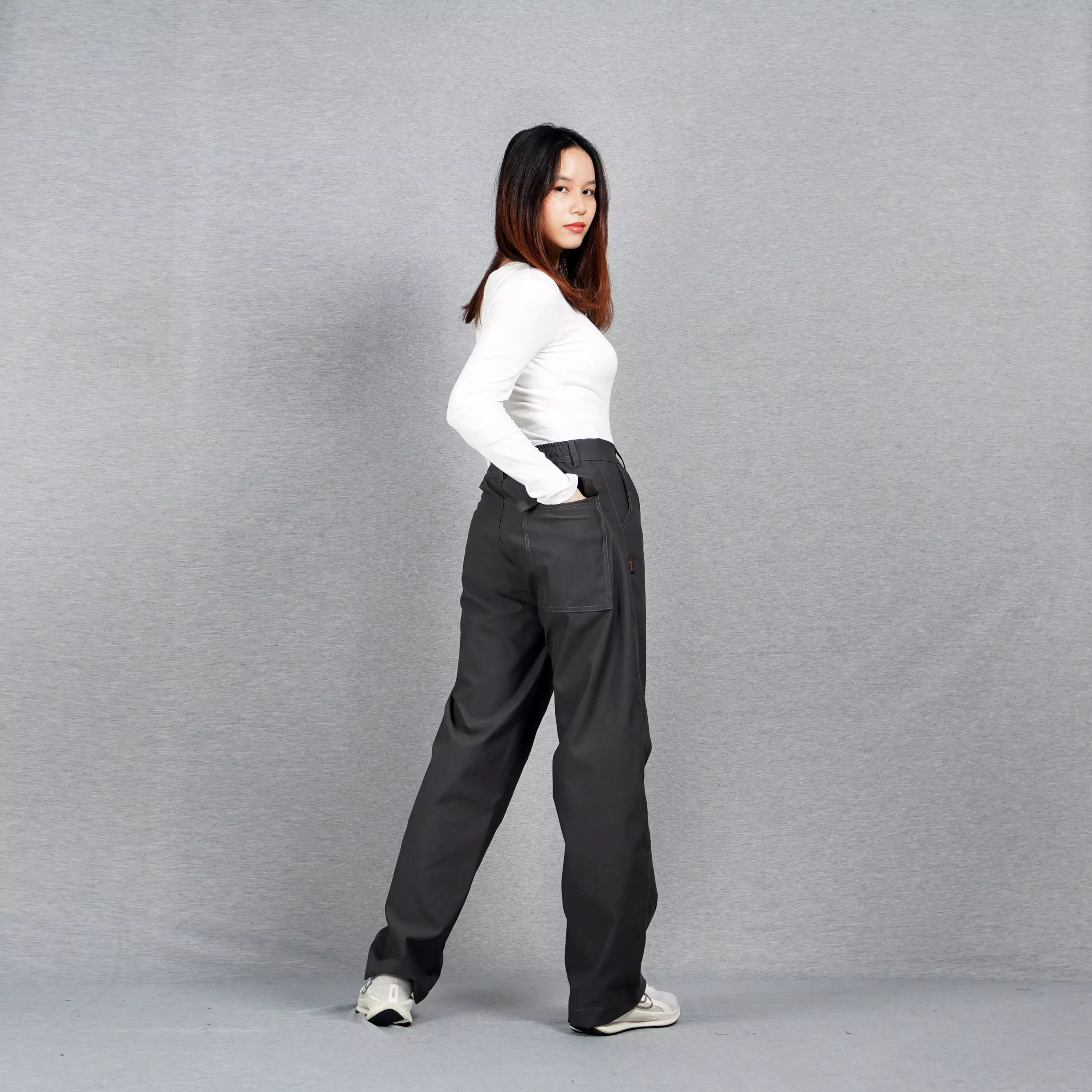 JORDI Celana Panjang Wanita Celana Wanita Casual Reguler Fit Chino Pants Wanita - ABU