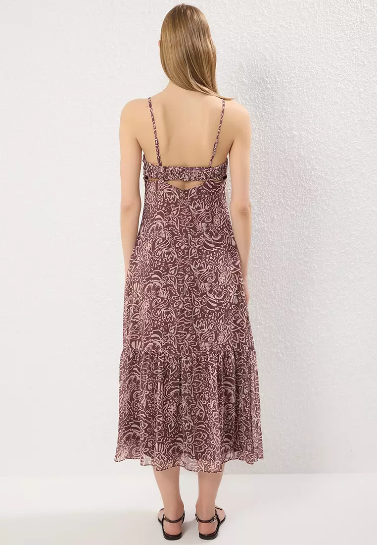 Pink Ethnic Patterned A-Line Maxi Lined Chiffon Woven Dress TWOSS25EL00721