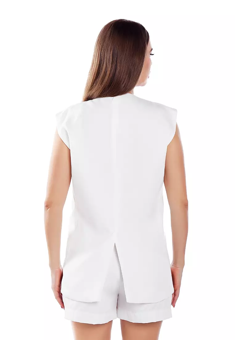 Classic Sleeveless Longline Waistcoat In Cream