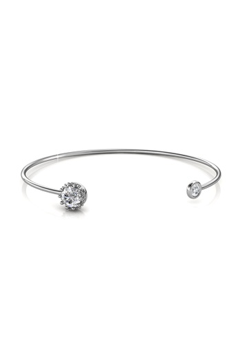Her Jewellery silver Crown Bangle (White Gold) - Made with premium grade crystals from Austria HE210AC09QHISG_1